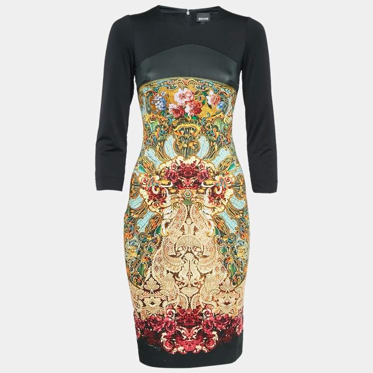 Pre Owned Just Cavalli Black Printed Jersey Bodycon Dress S