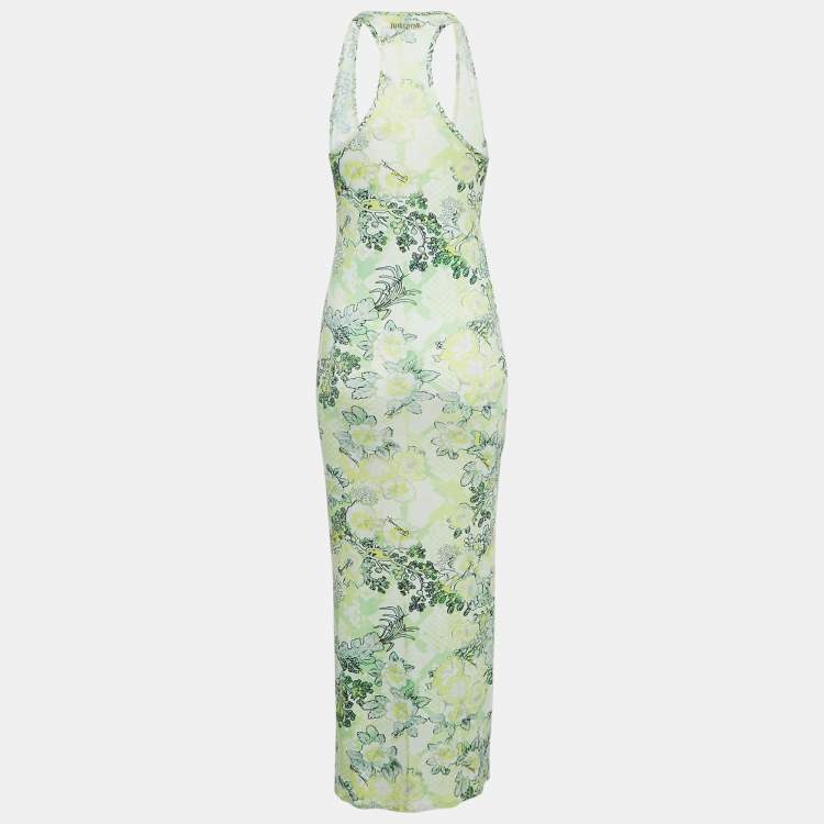 Pre Owned Just Cavalli Beachwear Green Printed Jersey Sleeveless Midi Dress XS