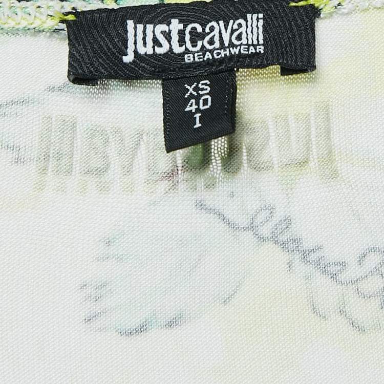 Pre Owned Just Cavalli Beachwear Green Printed Jersey Sleeveless Midi Dress XS