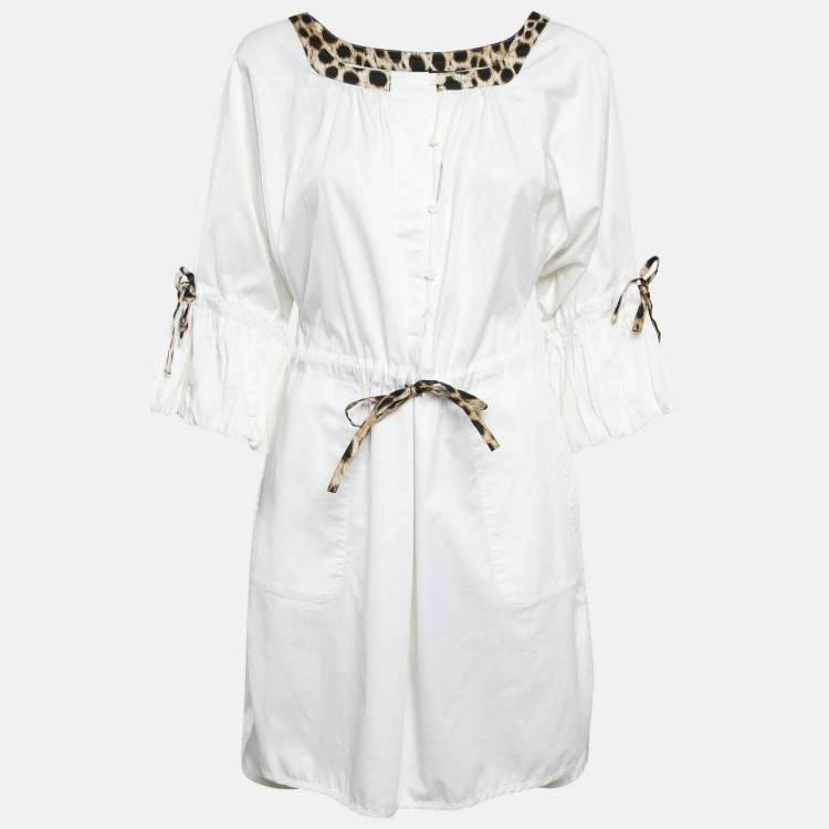 Pre Owned Just Cavalli White Cotton Mini Contrast Trim Mini Dress XS