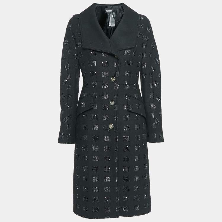 Just Cavalli Black Embellished Wool Blend Long Coat S Just Cavalli TLC