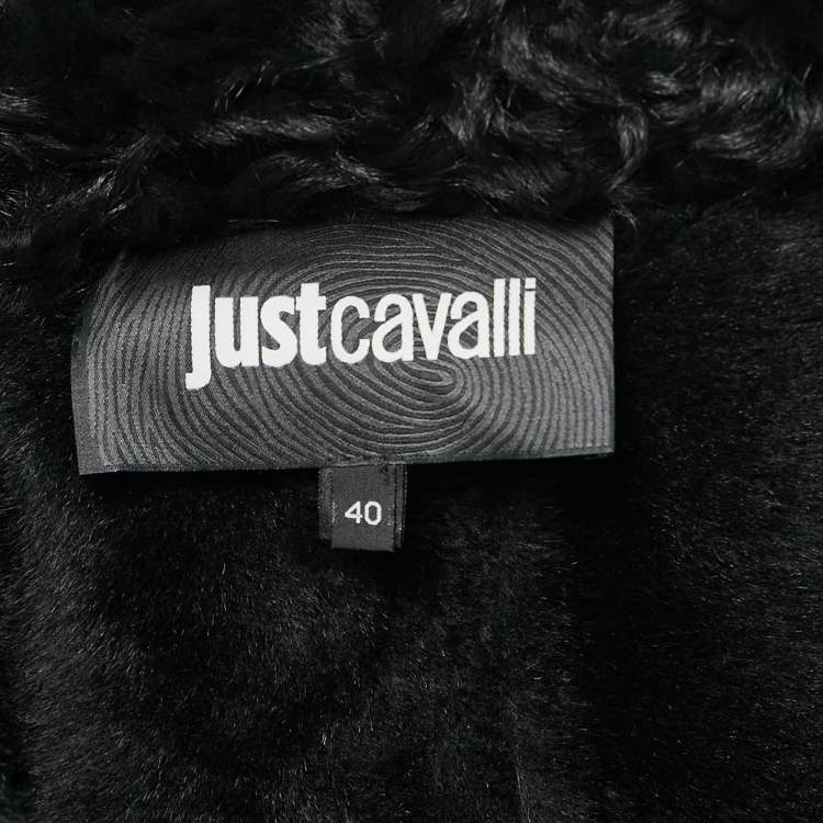 Pre Owned Just Cavalli Black Fur and Leather Mid-Length Coat S