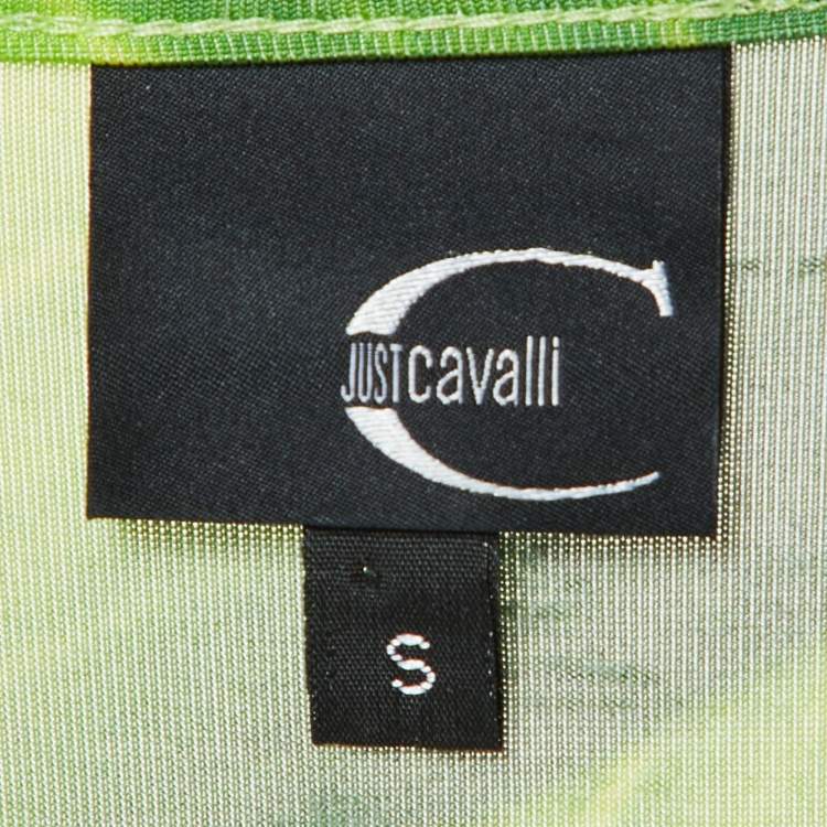 Pre Owned Just Cavalli Green Leaf Print Jersey Scoop Neck Top S