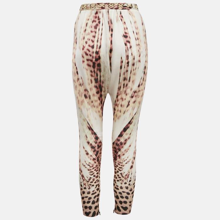 Pre Owned Just Cavalli Multicolor Leopard Print Silk Waist Detail Pants S