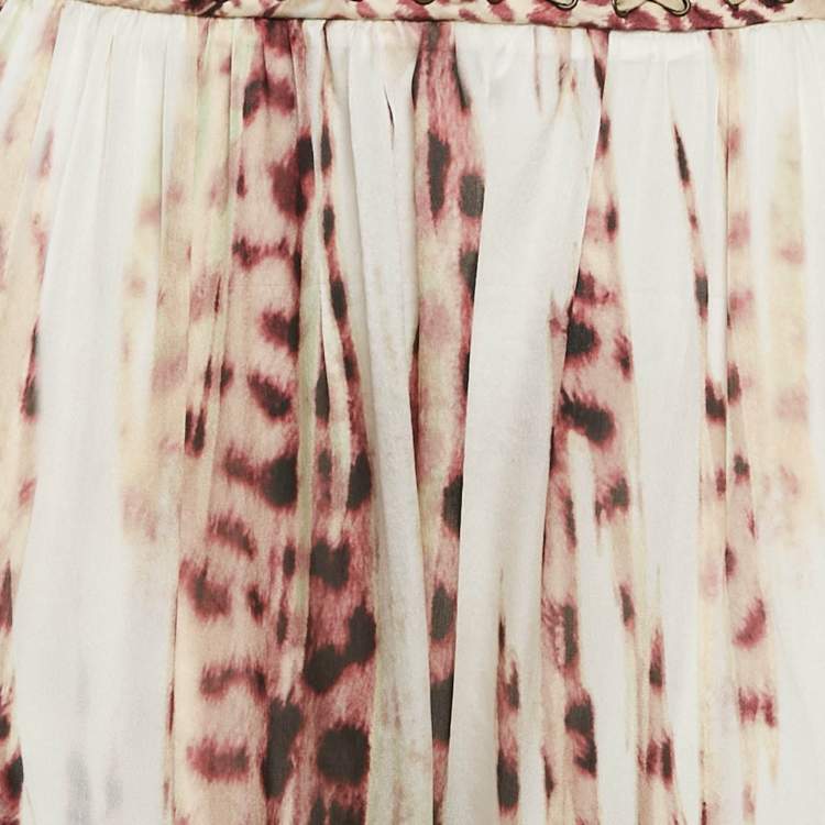 Pre Owned Just Cavalli Multicolor Leopard Print Silk Waist Detail Pants S