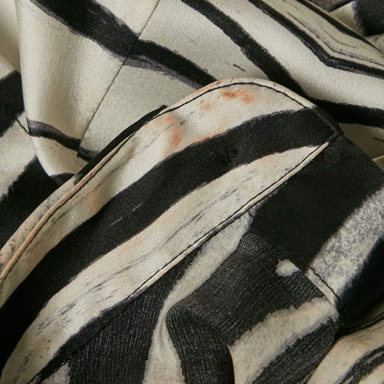 Pre Owned Just Cavalli Black/White Zebra Print Satin Silk Shirt M