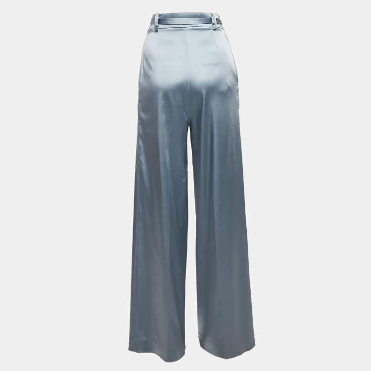 Pre Owned Just Cavalli Blue Satin Wide-Leg Belted Trousers S