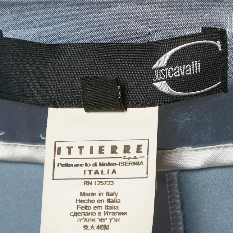 Pre Owned Just Cavalli Blue Satin Wide-Leg Belted Trousers S