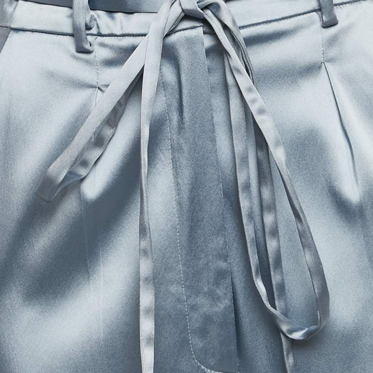 Pre Owned Just Cavalli Blue Satin Wide-Leg Belted Trousers S