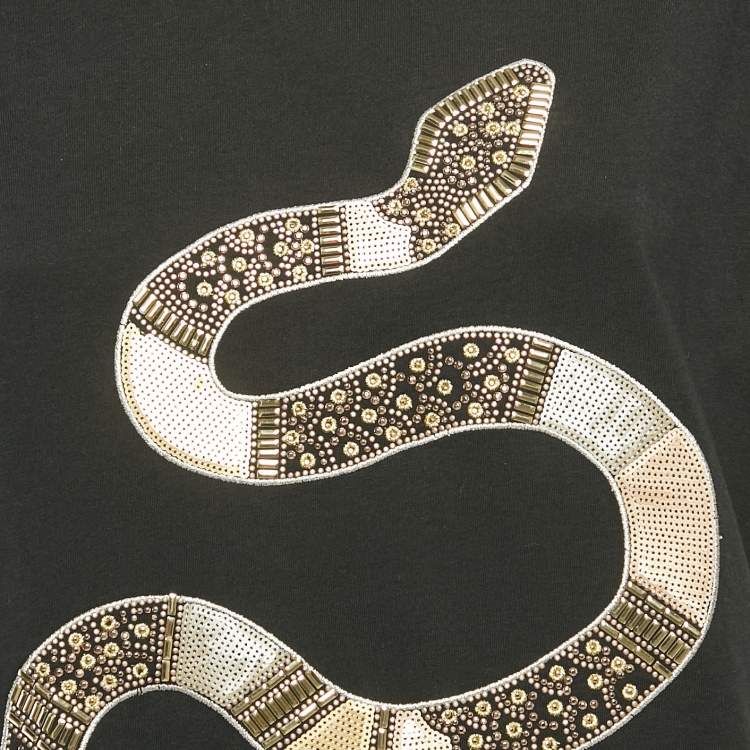Pre Owned Just Cavalli Black Snake Motif Embellished Jersey T-Shirt L