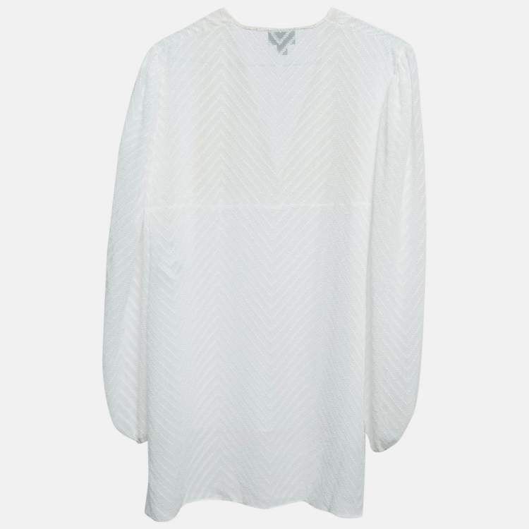 Pre Owned Just Cavalli White Sheer Chiffon V-Neck Tunic Top M