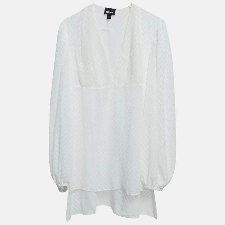 Pre Owned Just Cavalli White Sheer Chiffon V-Neck Tunic Top M