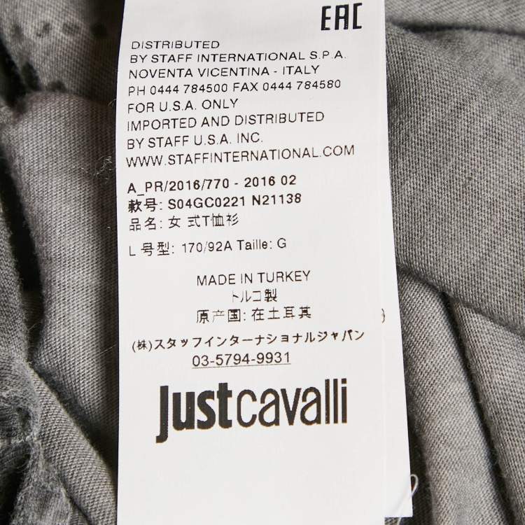 مملوكة مسبقًا Just Cavalli Grey Star Studded Cotton Sleeveless T-Shirt L