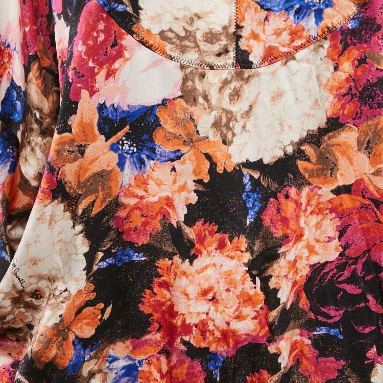 Pre Owned Just Cavalli Multicolor Silk Satin Floral Print Oversized Mini Dress M