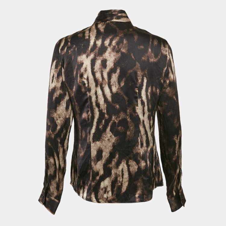 Pre Owned Just Cavalli Multicolor/Brown Animal Print Satin Silk Button Front Shirt M