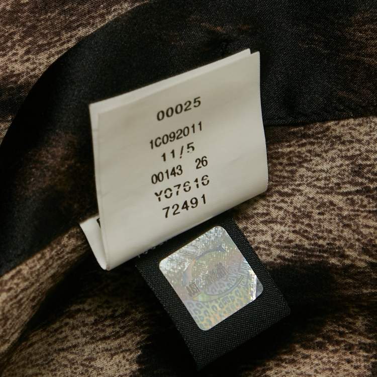 Pre Owned Just Cavalli Multicolor/Brown Animal Print Satin Silk Button Front Shirt M