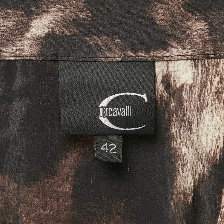 Pre Owned Just Cavalli Multicolor/Brown Animal Print Satin Silk Button Front Shirt M