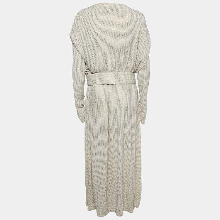 Pre Owned Just Cavalli Cream Glitter Embellished Jersey Belted Wrap Style Maxi Dress L