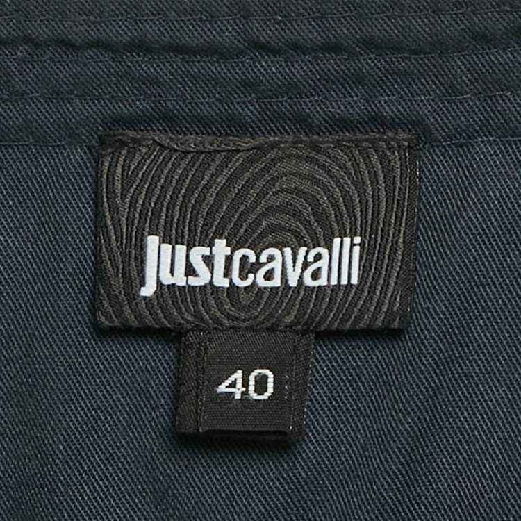 Pre Owned Just Cavalli Blue Printed Denim Flared Short Dress S