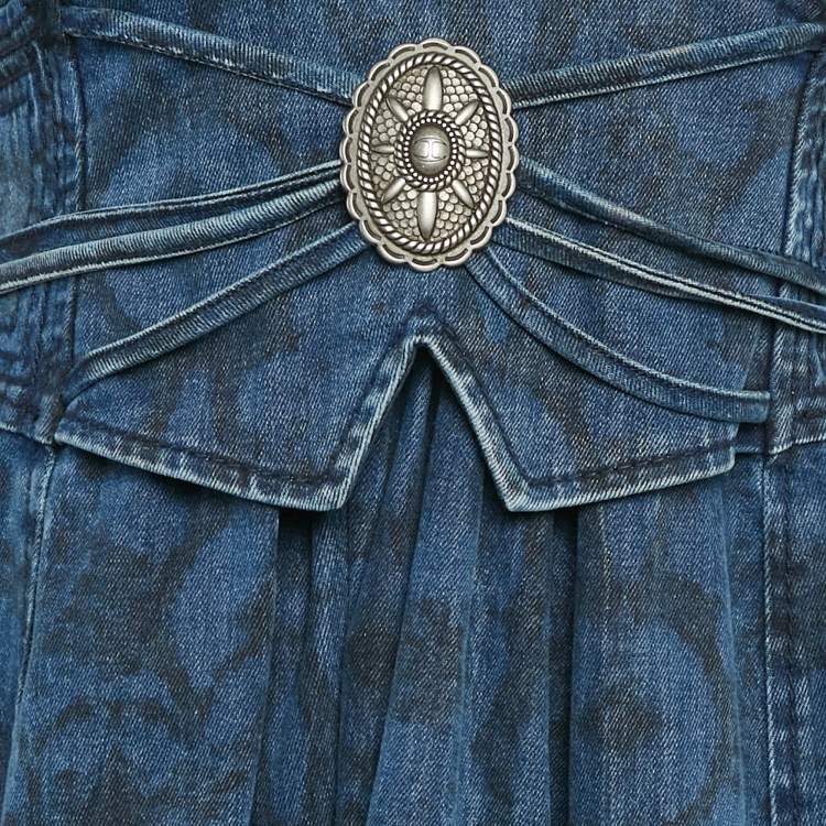 Pre Owned Just Cavalli Blue Printed Denim Flared Short Dress S