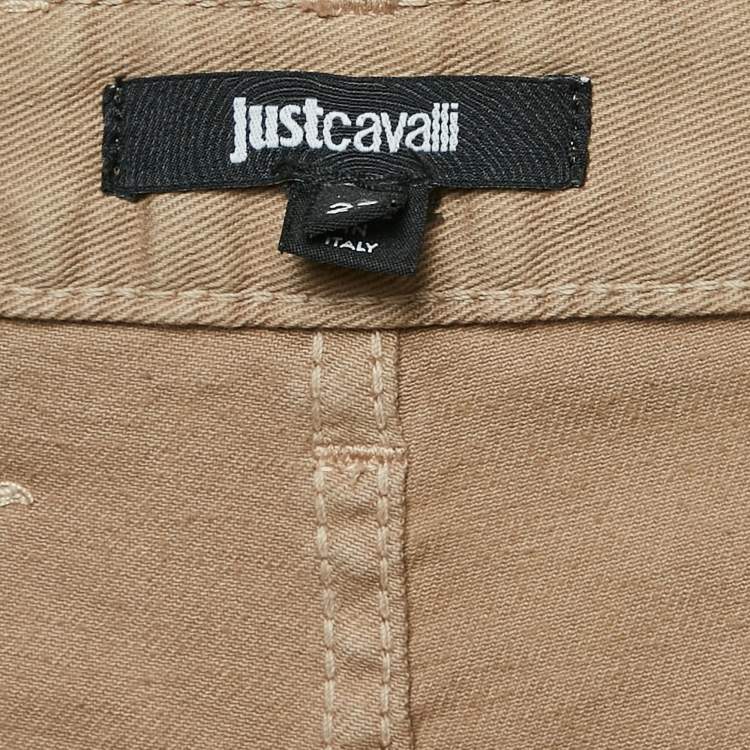 Pre Owned Just Cavalli Gold Coated Denim Straight Leg Jeans S Waist 28"