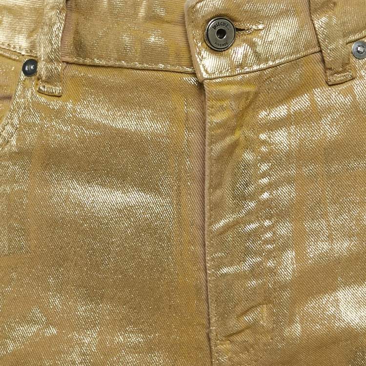 Pre Owned Just Cavalli Gold Coated Denim Straight Leg Jeans S Waist 28"