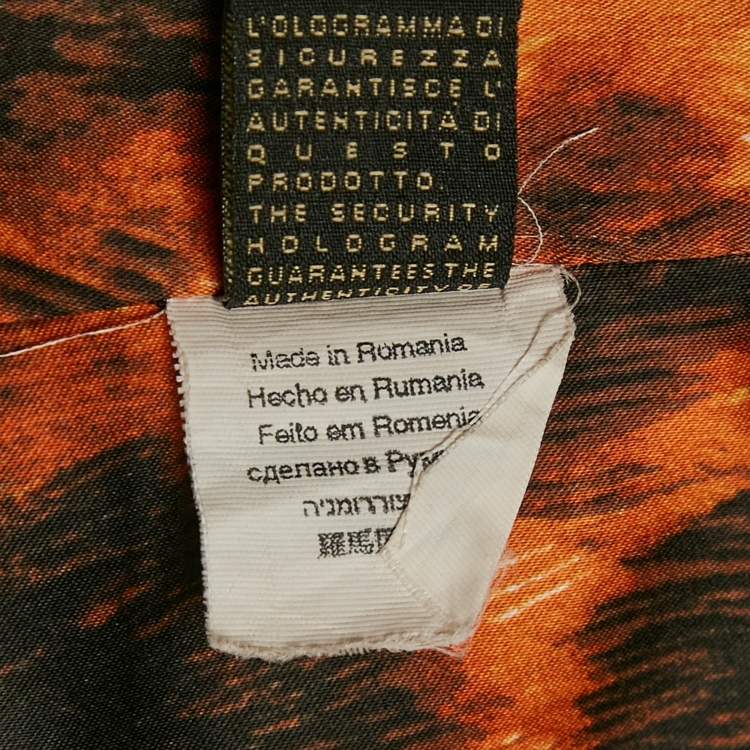 Pre Owned Just Cavalli Orange Printed Satin Strapless Midi Dress M