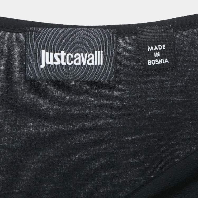 Pre Owned Just Cavalli Black Logo Print Modal Knit Draped Sleeveless Top M