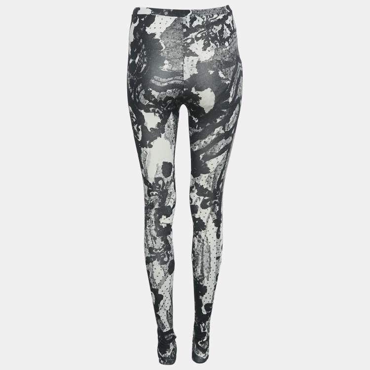 Pre Owned Just Cavalli Black/White Printed Jersey Leggings S