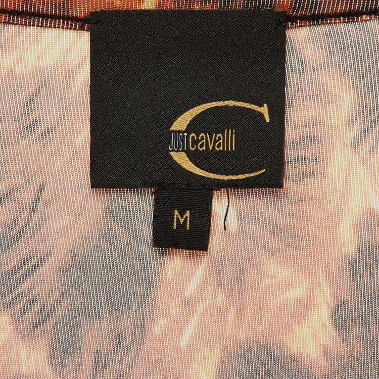 Pre Owned Just Cavalli Orange/Brown Animal Print Jersey Boat Neck Top M