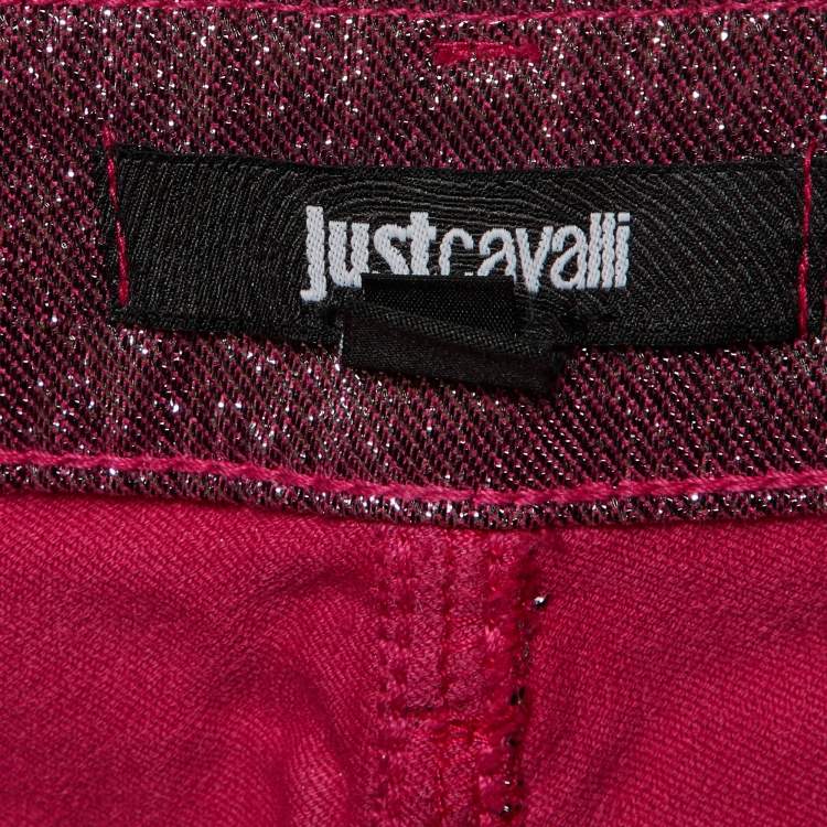 Pre Owned Just Cavalli Pink Metallic Cotton Just Chic Jeggings L/Waist 32"