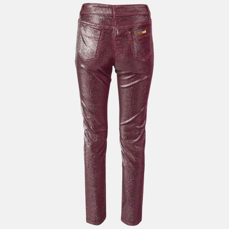Pre Owned Just Cavalli Pink Metallic Cotton Just Chic Jeggings L/Waist 32"