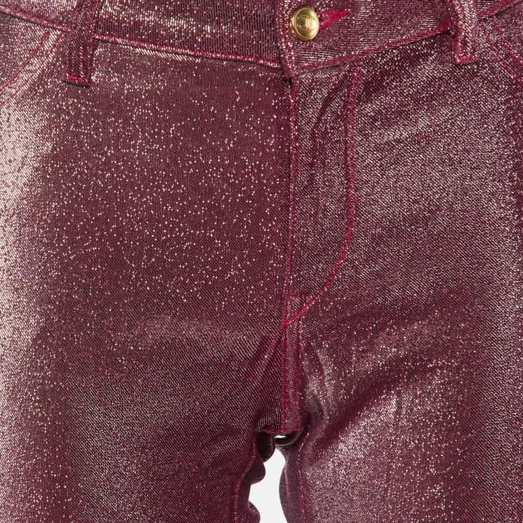 Pre Owned Just Cavalli Pink Metallic Cotton Just Chic Jeggings L/Waist 32"