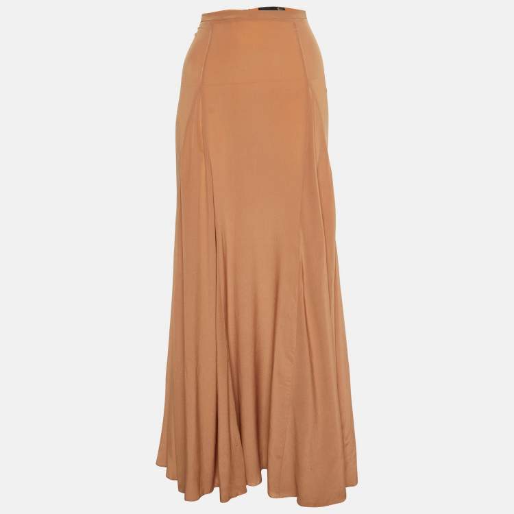 Pre Owned Just Cavalli Brick Brown Silk Maxi Skirt XL