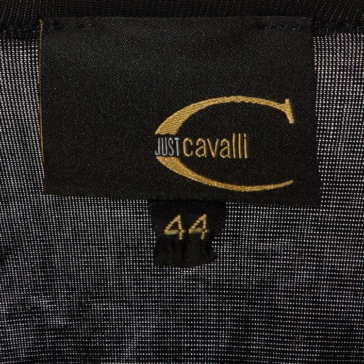 Pre Owned Just Cavalli Black Jersey Gathered Brooch Detail V-Neck Top M