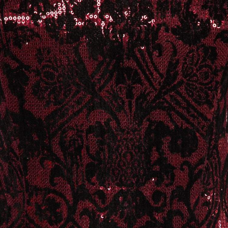 Pre Owned Just Cavalli Pink Flock Print Sequined Scoop Neck Top M