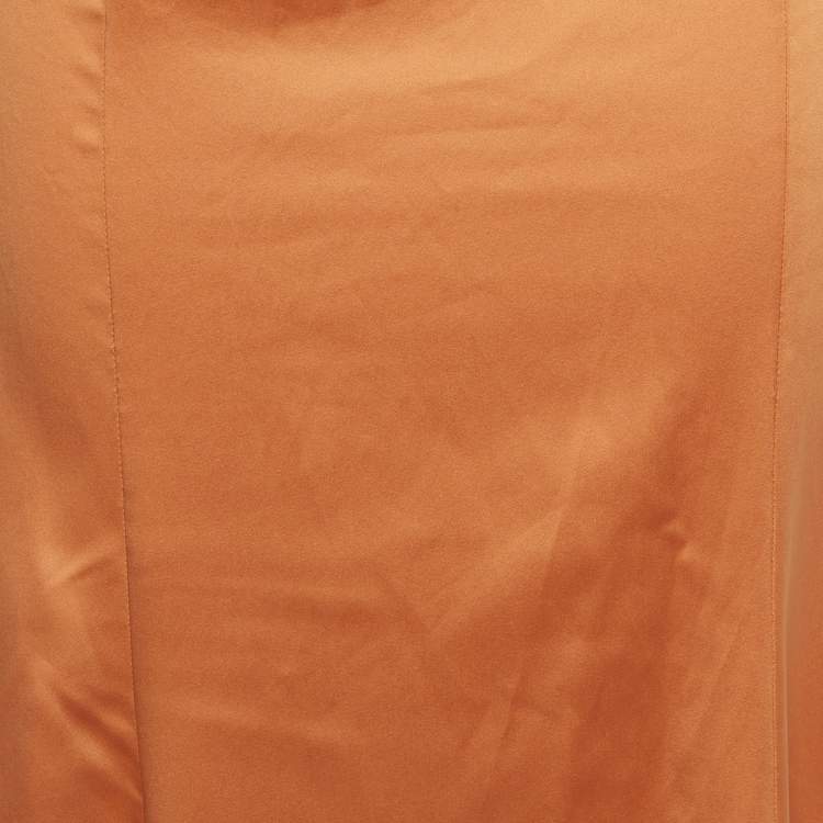 Pre Owned Just Cavalli Orange Satin Fit & Flare Maxi Skirt L
