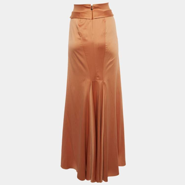 Pre Owned Just Cavalli Orange Satin Fit & Flare Maxi Skirt L