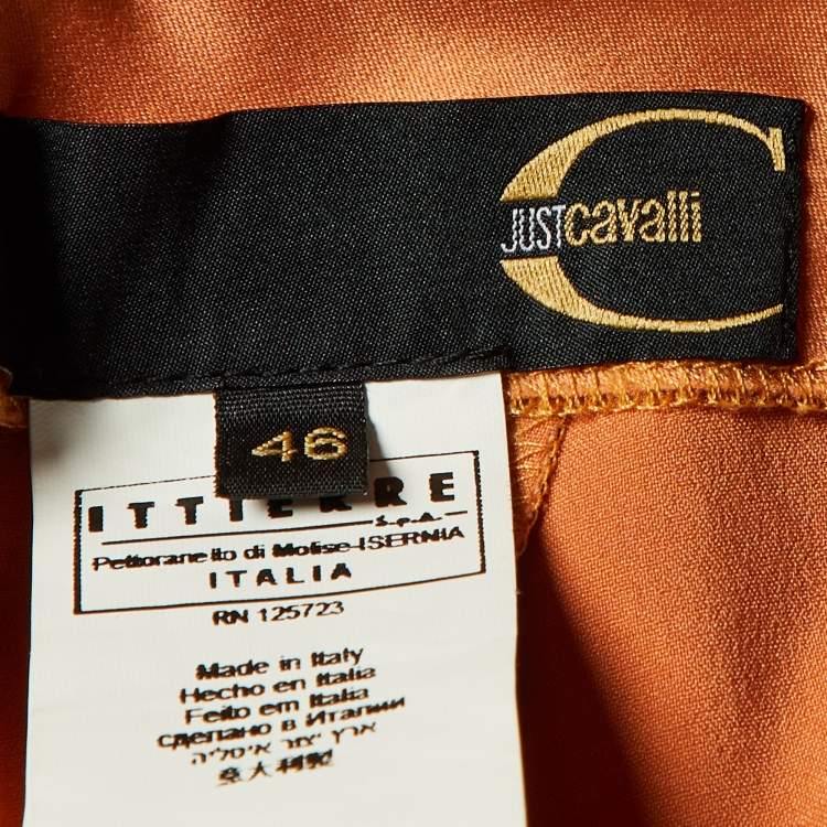 Pre Owned Just Cavalli Orange Satin Fit & Flare Maxi Skirt L