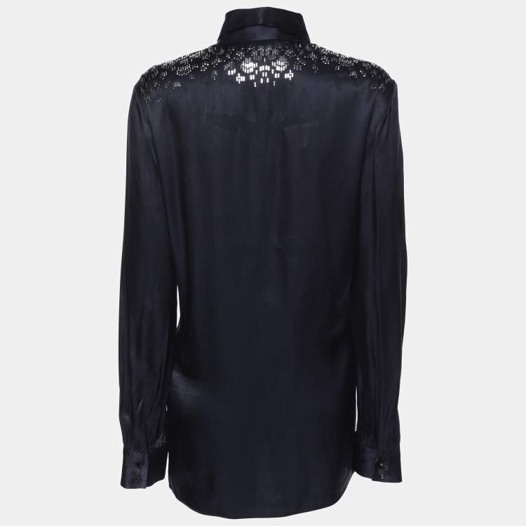 Pre Owned Just Cavalli Navy Blue Viscose Embellished Button Front Shirt M