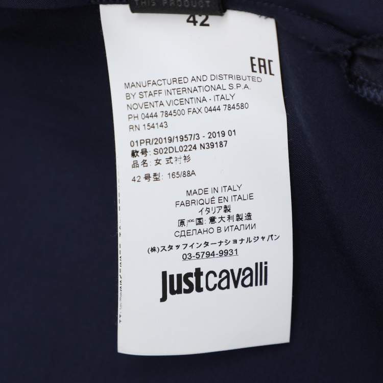 Pre Owned Just Cavalli Navy Blue Viscose Embellished Button Front Shirt M