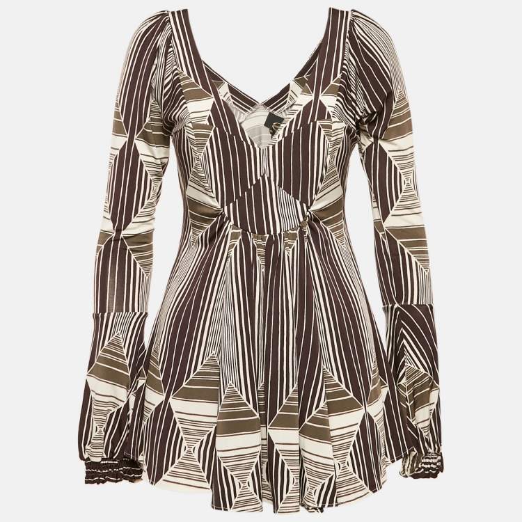 Pre Owned Just Cavalli Brown Printed Jersey Peplum Top L