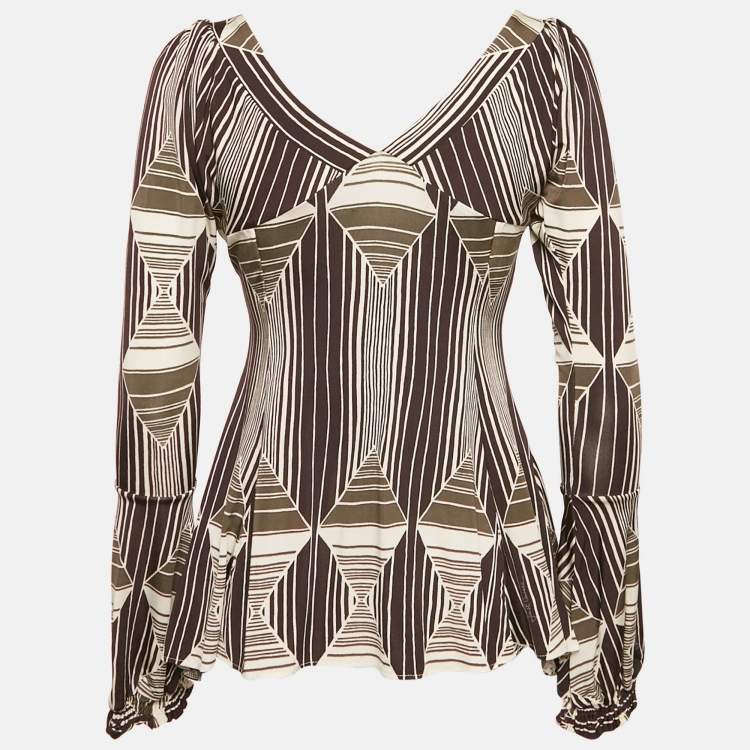 Pre Owned Just Cavalli Brown Printed Jersey Peplum Top L