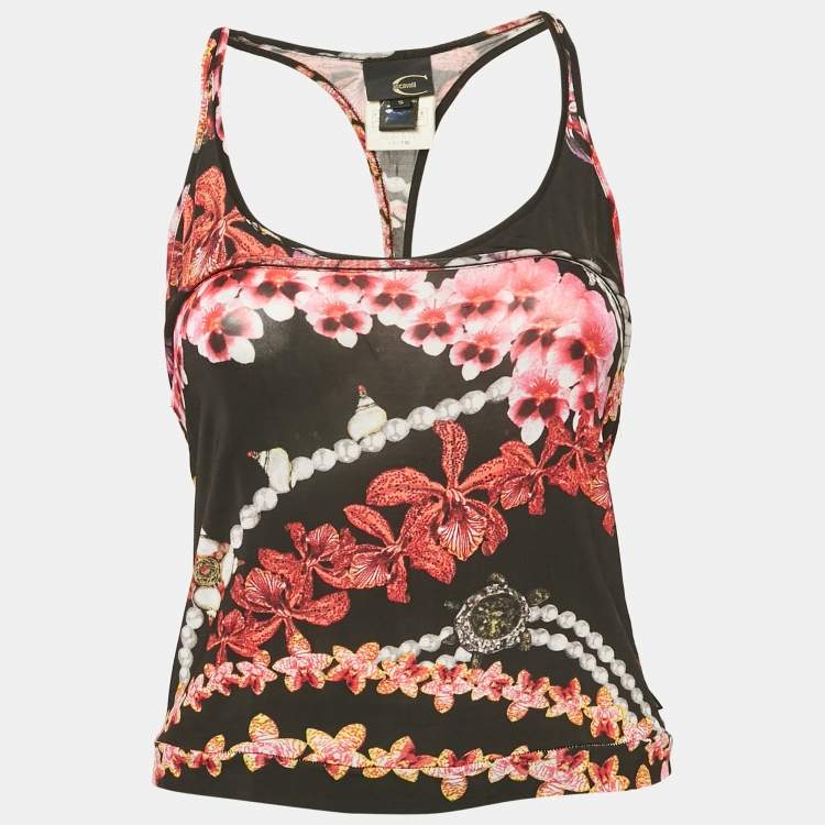 Pre Owned Just Cavalli Multicolor Printed Jersey Racer Back Top S