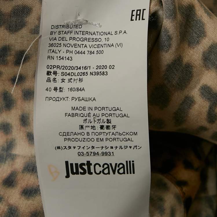 Pre Owned Just Cavalli Brown Satin Leopard Print Button Front Shirt S
