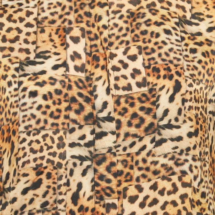 Pre Owned Just Cavalli Brown Satin Leopard Print Button Front Shirt S