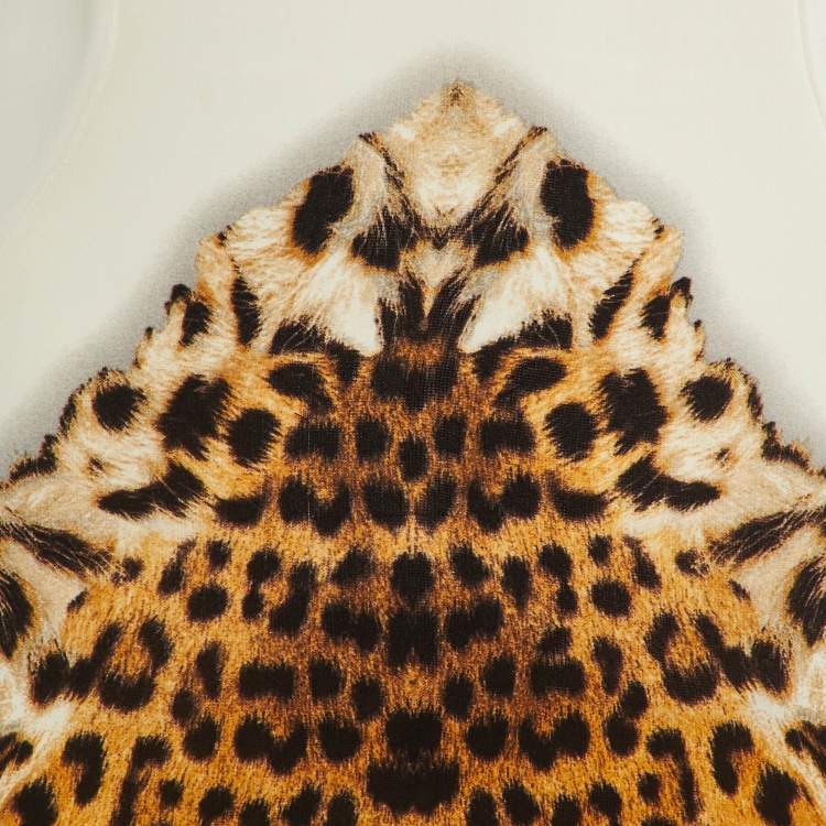 Pre Owned Just Cavalli White Leopard Print Crepe Sleeveless Dress M