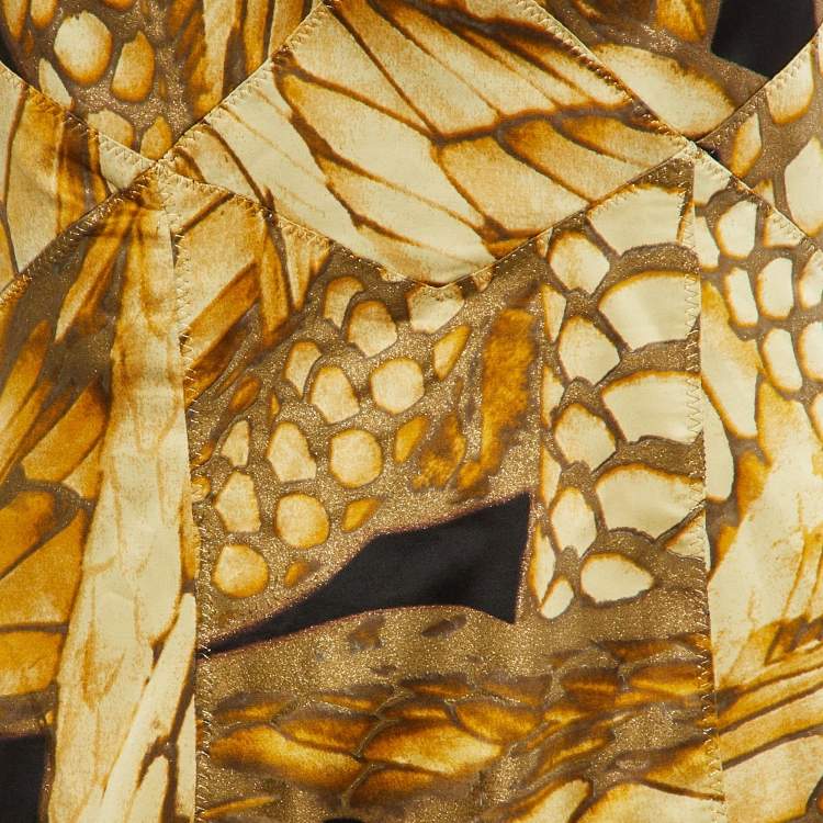 Pre Owned Just Cavalli Yellow Printed Satin Sleeveless Dress M