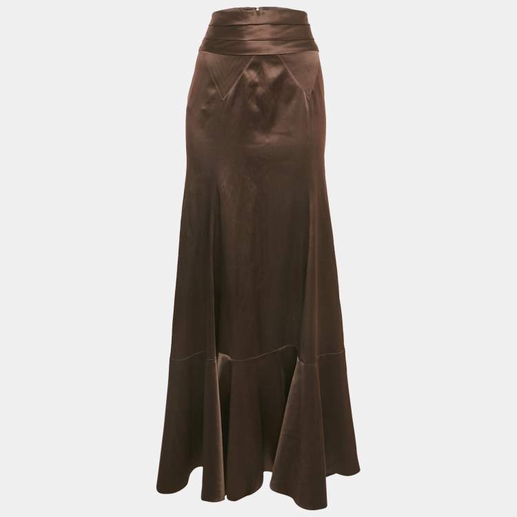 Pre Owned Just Cavalli Brown Stretch Satin Maxi Skirt M