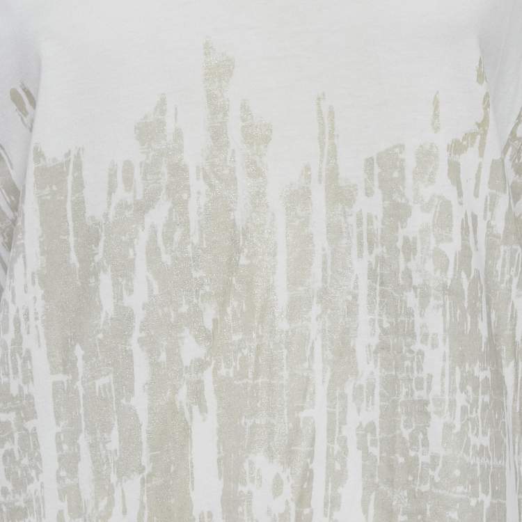 Pre Owned Just Cavalli Off White Printed Cotton Blend V- Neck T-Shirt M